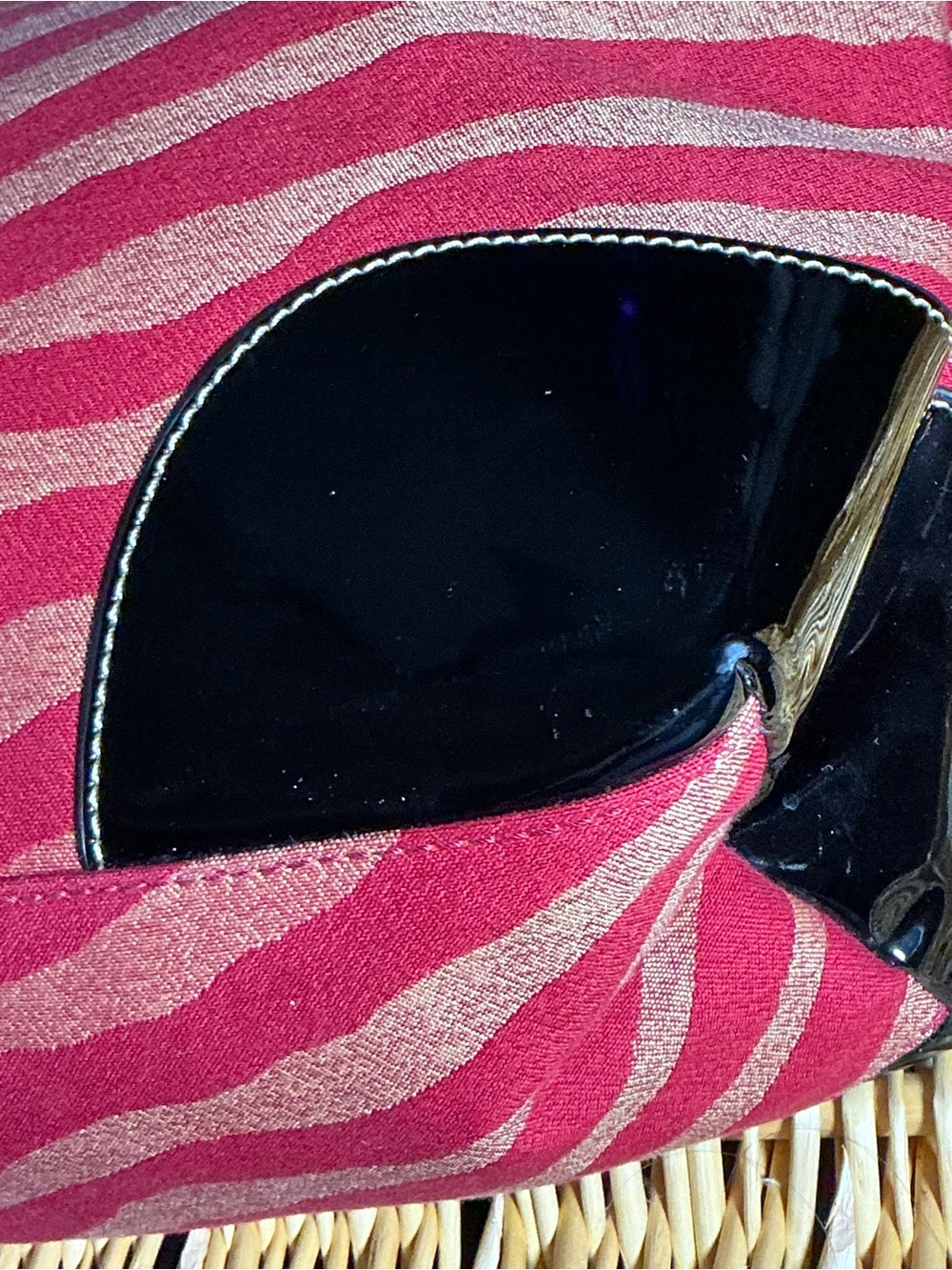 Dooney & Bourke Red and Beige Zebra Stripe Tote with Patent Black Trim - Picture 9 of 16